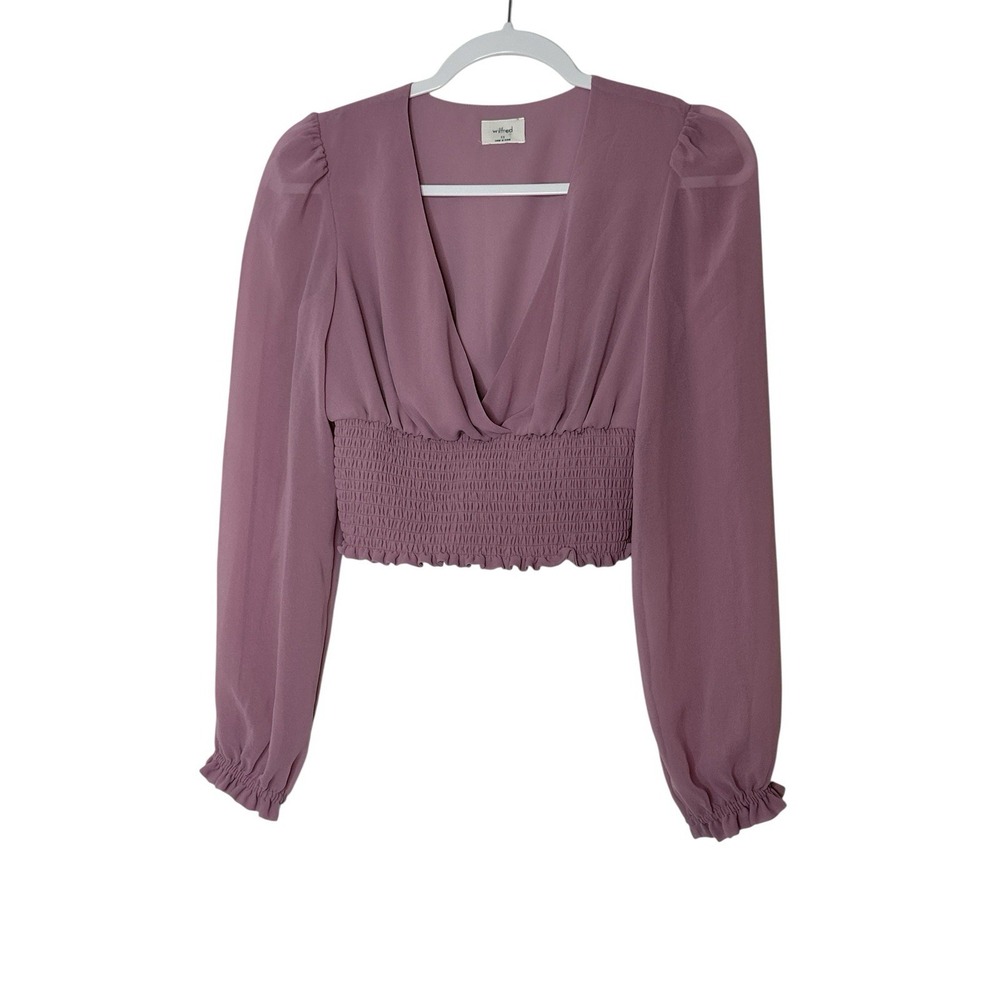 Aritzia Wilfred Top Women XS Lavender Balloon Sleeve Smocked Waist‎